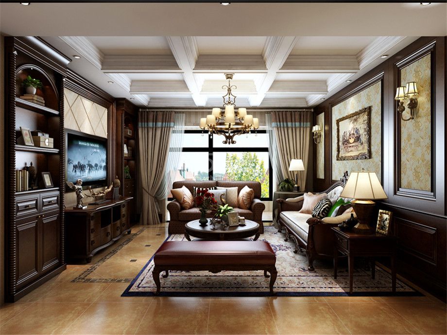 客厅-亮丽家园160平美式田园风格设计方案